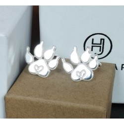 Gemelos Huella mascota corazón plata de ley