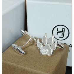 Gemelos Huella mascota corazón plata de ley