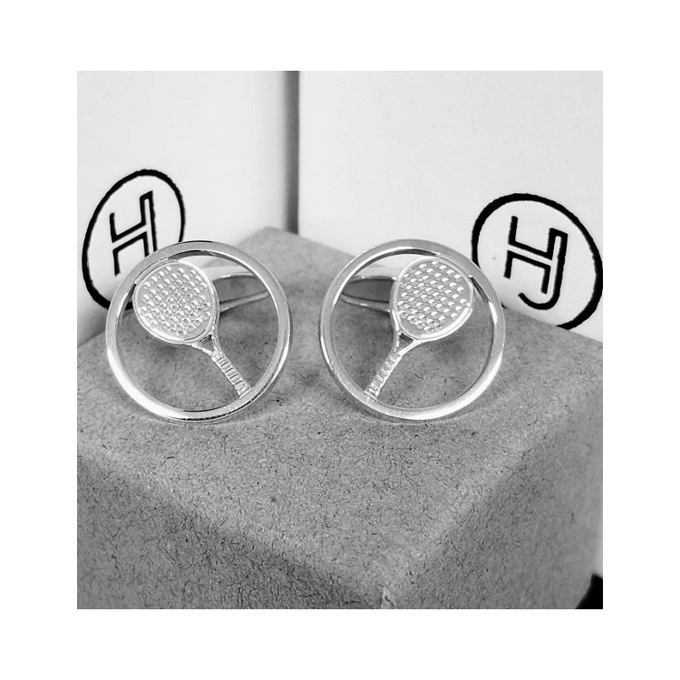 Gemelos palas de padel enmarcadas en plata de ley