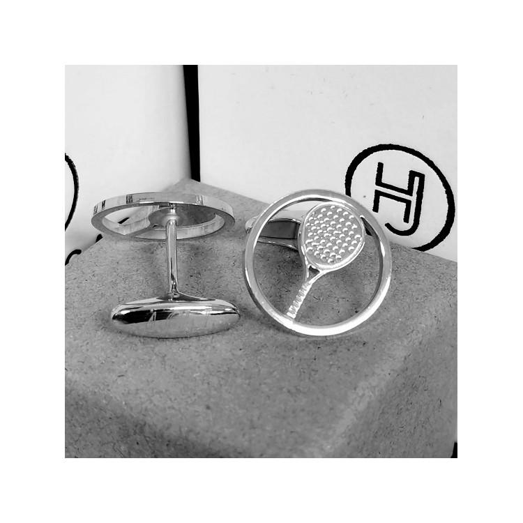 Gemelos palas de padel enmarcadas en plata de ley