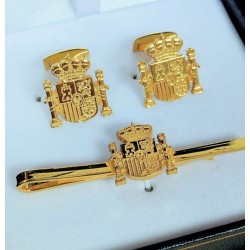 Gemelos con pisacorbatas Escudo de España  plata de ley