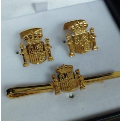 Gemelos con pisacorbatas Escudo de España  plata de ley