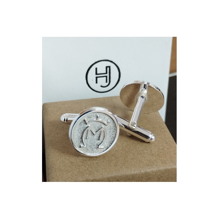 Gemelos Escudo ganadería en relieve en plata de ley