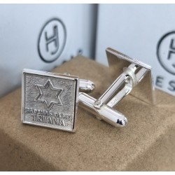 Gemelos personalizados cuadrados alto relieve plata de ley