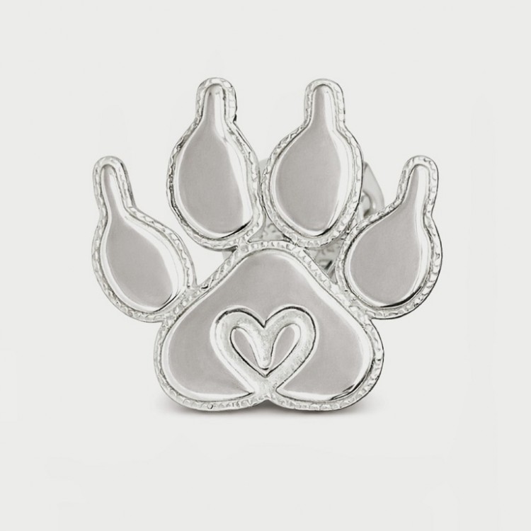 Pin huella corazón plata de ley