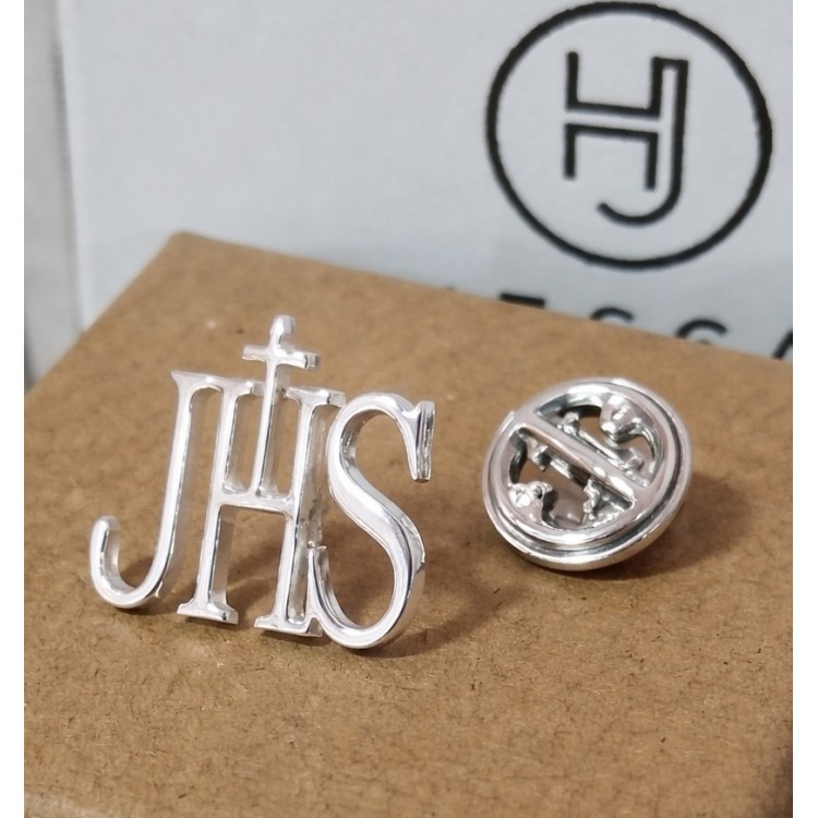 Pin Jesucristo JHS en plata de ley
