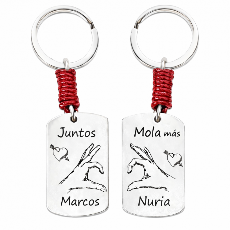 Llaveros personalizados parejas en acero inox.