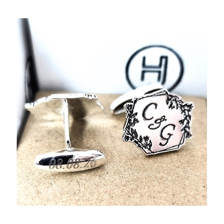 Gemelos para bodas con iniciales plata de ley