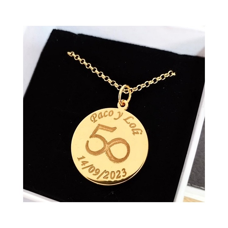 Medalla regalo aniversario chapada oro