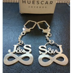 Llaveros de iniciales entrelazadas personalizado plata de ley