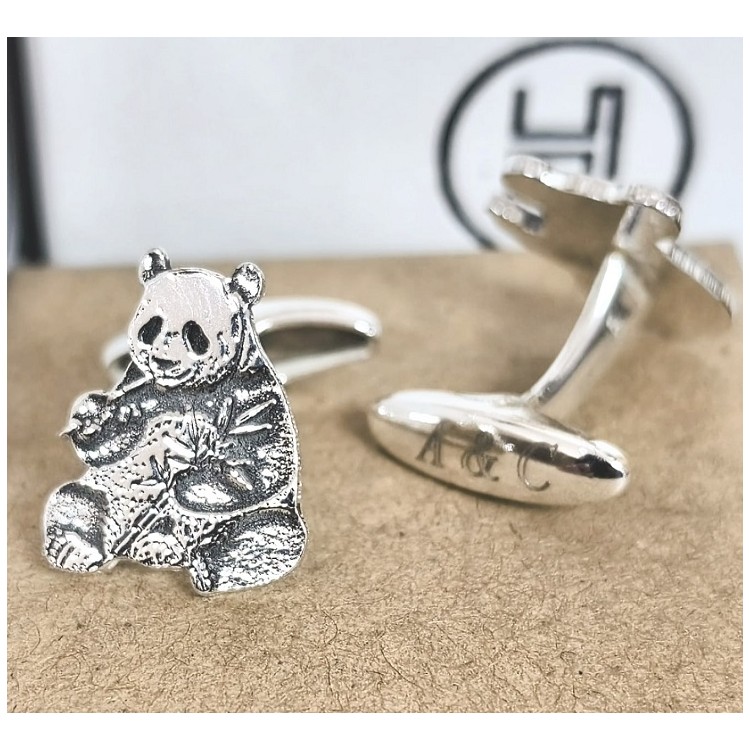 Gemelos oso panda plata de ley