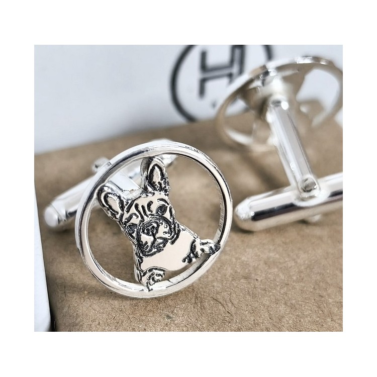 Gemelos personalizados de perros y mascotas enmarcados  plata de ley