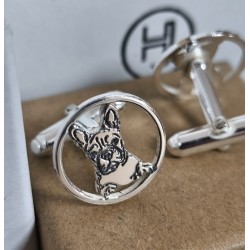 Gemelos personalizados de perros y mascotas enmarcados  plata de ley