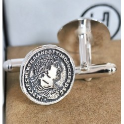 Gemelos moneda romana en plata de ley