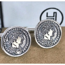 Gemelos moneda romana en plata de ley