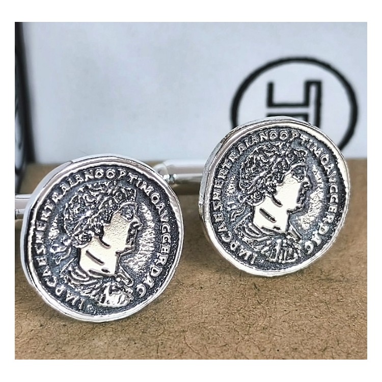 Gemelos moneda romana en plata de ley