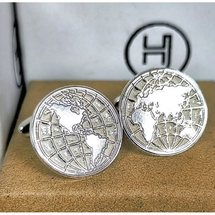 Gemelos Mapa mundi en relieve plata de ley