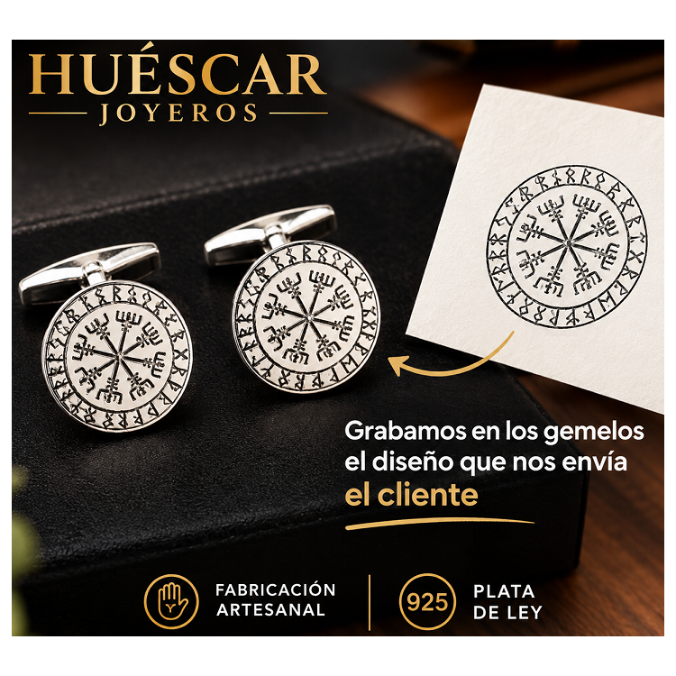 Gemelos  tallados o grabados circulares plata de ley