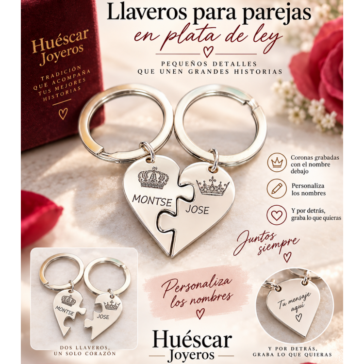 Llaveros para parejas en plata de ley "corazones"