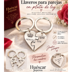 Llaveros para parejas en plata de ley "corazones"
