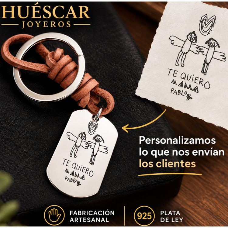 LLAVEROS PERSONALIZADOS DIBUJOS NIÑOS EN ACERO INOX. Y CUERO