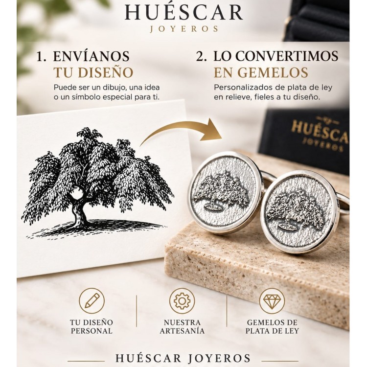 Gemelos personalizados alto relieve plata de ley