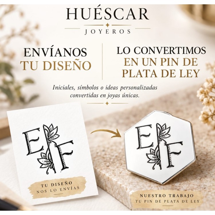 Pins grabados hexágono plata de ley