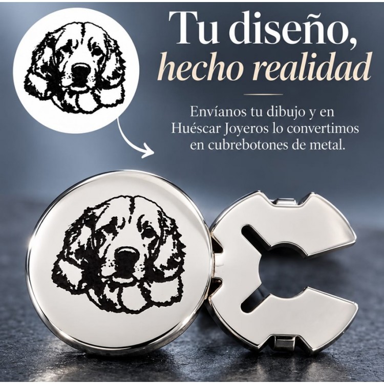 cubre botones personalizados dibujos metal color plata