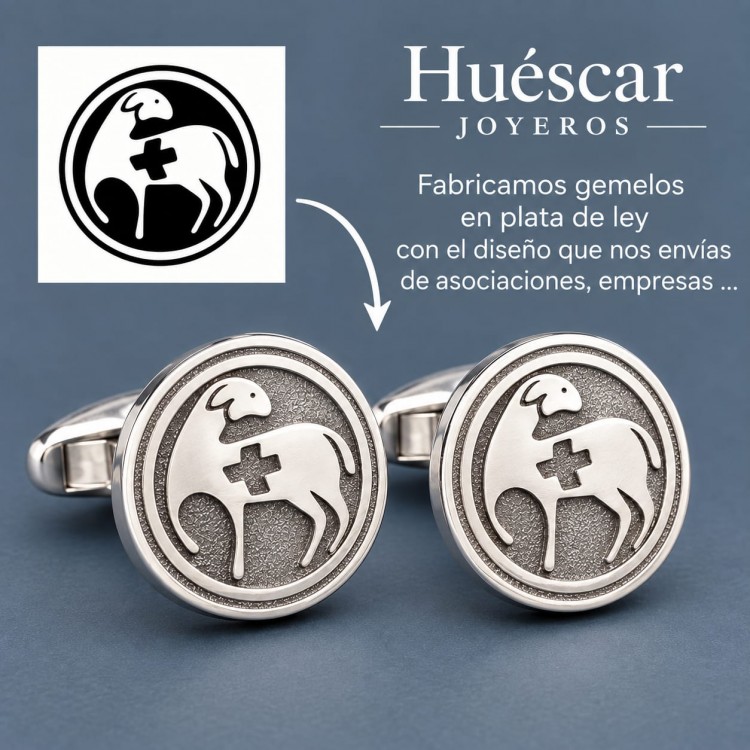 Gemelos personalizados con símbolos, emblemas o  logos en relieve plata de ley