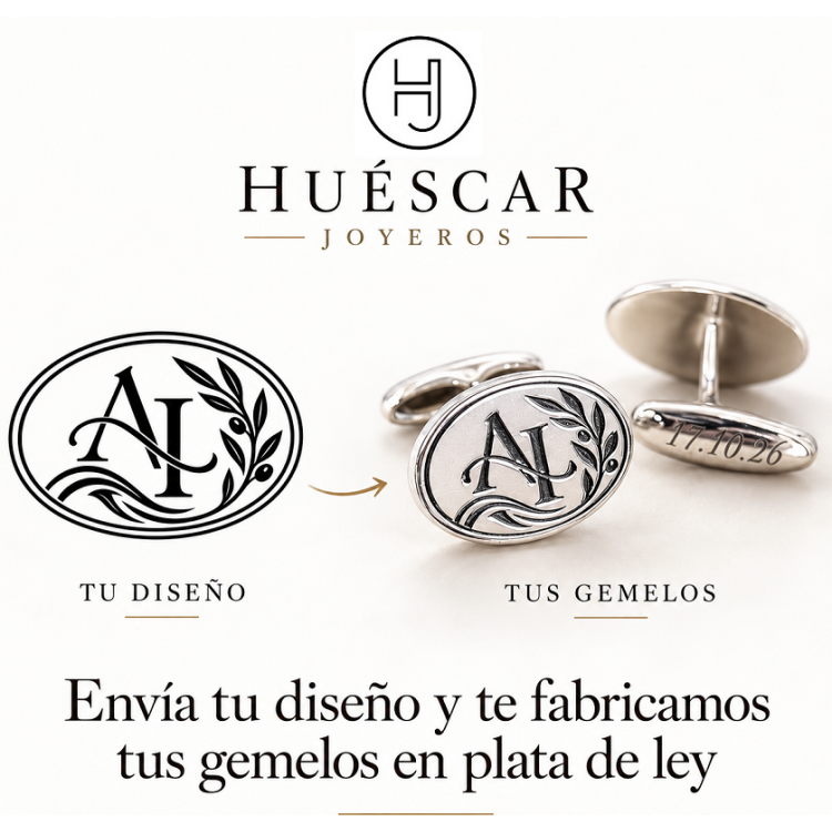 Gemelos ovalados personalizados en plata de ley