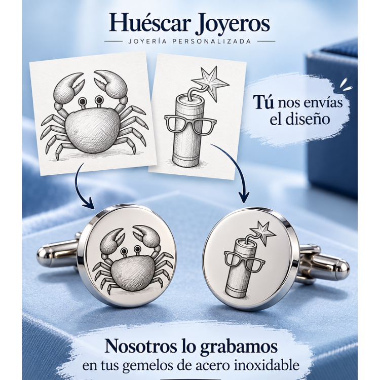 Gemelos personalizados con su diseño en acero inoxidable