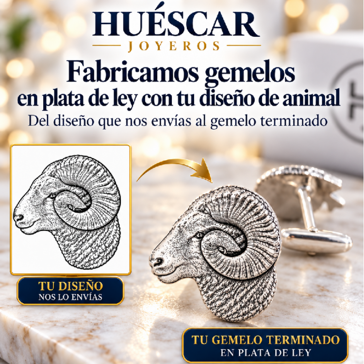 Gemelos personalizados de Animales plata de ley