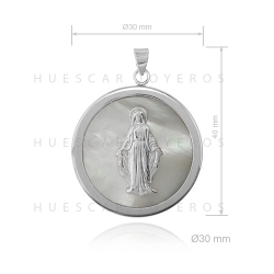 Colgante de plata con base de nacar (Virgen Milagrosa)